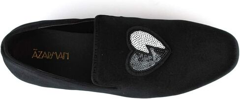 ÃZARMAN Men's Velvet Slip On Black & White Sequin Heart Embroidered Dress Loafers in Saudi Arabia