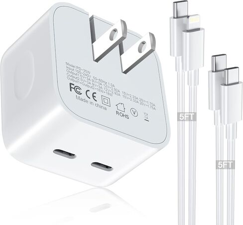 35W Dual USB-C Port - Compact Power Adapter Foldable USB Type C Plug Fast Wall Charger with 2Pcs 5FT C to L, C to C Charging Cord for iPhone 14 13 12 11 Pro Max Plus Mini, iPad, MacBook Air in Saudi Arabia