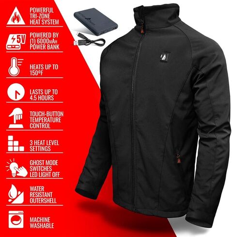 سترة ActionHeat 5V للرجال تعمل بالبطارية مع تدفئة ثلاثية المناطق، تحكم باللمس للتزلج والتخييم وركوب الدراجات النارية والمشي لمسافات طويلة in Kuwait