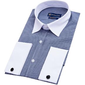 Men's Smart Casual 1920's Peaky Club White Collar Dress Shirt with Bar Poplin Pin in Kuwait