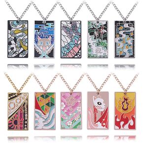 FunBoat 10Pcs Kimetsu No Yaiba Rengoku Mitsuri Necklace Set - Anime Tanjiro Hanafuda Dangle Earrings - Halloween Costume Cosplay Gifts for Men Women and Girls Boys