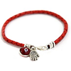 8" Hamsa Hand Protection Bracelet for Men - Silver Hamsa Charm on Red Leather Evil Eye Bracelet for Men - Ojo Bracelet - Red Protection Bracelet Jewelry - Gift for Dad, Boyfriend, Husband in Saudi Arabia