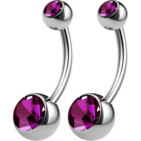 2PCS Surgical Steel Long Belly Button Rings 14g 3/8 10mm Crystal Balls Non Dangle Navel Piercing Jewelry See More Colors in Saudi Arabia