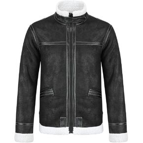 AOWOFS Men's Faux Leather Jacket Brown Motorcycle Bomber Shearling Suede Stand Collar in Saudi Arabia