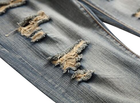 utcoco Men's Slim Fit Mid Waist Straight Leg Ripped Distressed Holes Classic Denim Patches Jeans in Saudi Arabia