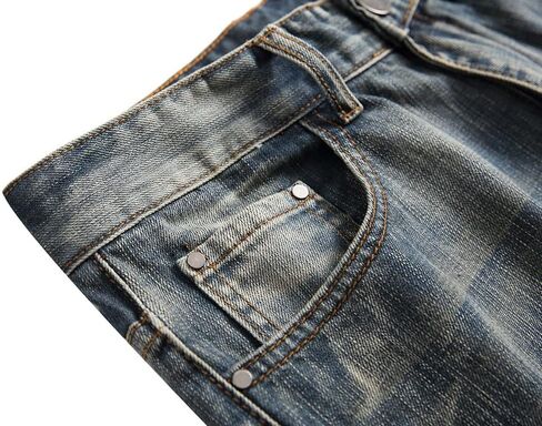 utcoco Men's Slim Fit Mid Waist Straight Leg Ripped Distressed Holes Classic Denim Patches Jeans in Saudi Arabia