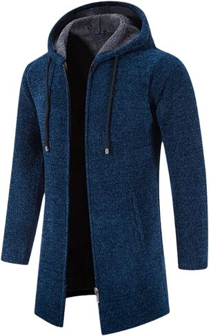 Jegsnoe Autumn Winter Men Thick Fleece Long Cardigan Sweater Men's Hooded Cardigan Sweater in Saudi Arabia