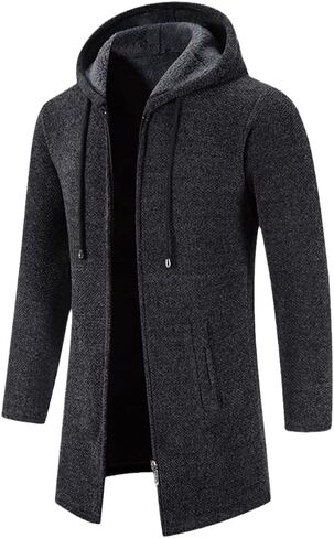 Jegsnoe Autumn Winter Men Thick Fleece Long Cardigan Sweater Men's Hooded Cardigan Sweater in Saudi Arabia