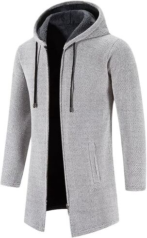 Jegsnoe Autumn Winter Men Thick Fleece Long Cardigan Sweater Men's Hooded Cardigan Sweater in Saudi Arabia