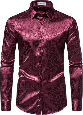 Manwan walk Men's Luxury Jacquard Long Sleeve Dress Shirt Prom Wedding Party Button Down Shirts in Saudi Arabia