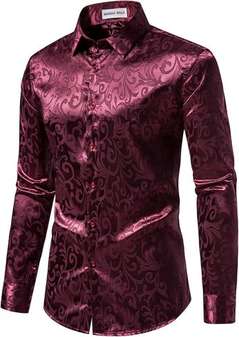 Manwan walk Men's Luxury Jacquard Long Sleeve Dress Shirt Prom Wedding Party Button Down Shirts in Saudi Arabia