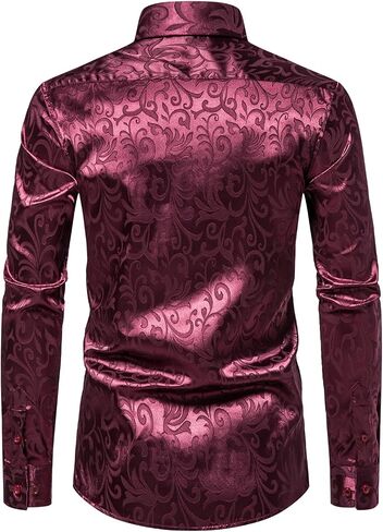 Manwan walk Men's Luxury Jacquard Long Sleeve Dress Shirt Prom Wedding Party Button Down Shirts in Saudi Arabia