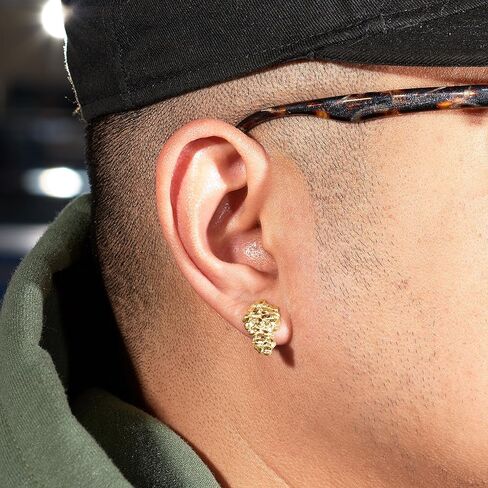 LoveBling 10K Yellow Gold Nugget Earrings (0.77" x 0.46") in Kuwait