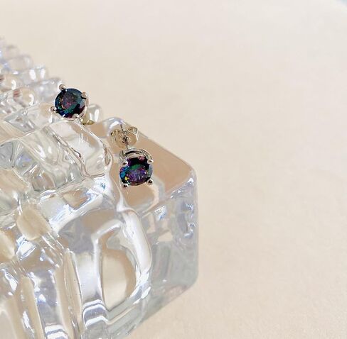 18K White Gold Plated Rainbow Quartz Stud Earrings Colourful Fashion CZ Created Mystic Stud Earrings Round Solitaire Mystic Earrings Hypoallergenic for Women Men Jewelry Gifts in Saudi Arabia