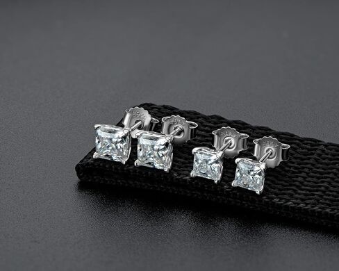 Moissanite Square / Rectangle Stud Earrings, 925 Sterling Silver with 18K White Gold Plating, Jewelry Box Packed in Saudi Arabia
