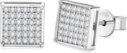 Moissanite Square / Rectangle Stud Earrings, 925 Sterling Silver with 18K White Gold Plating, Jewelry Box Packed in Saudi Arabia