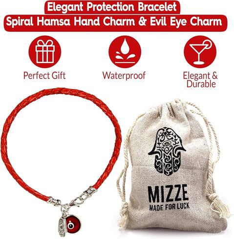 8" Hamsa Hand Protection Bracelet for Men - Silver Hamsa Charm on Red Leather Evil Eye Bracelet for Men - Ojo Bracelet - Red Protection Bracelet Jewelry - Gift for Dad, Boyfriend, Husband in Saudi Arabia