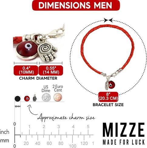 8" Hamsa Hand Protection Bracelet for Men - Silver Hamsa Charm on Red Leather Evil Eye Bracelet for Men - Ojo Bracelet - Red Protection Bracelet Jewelry - Gift for Dad, Boyfriend, Husband in Saudi Arabia