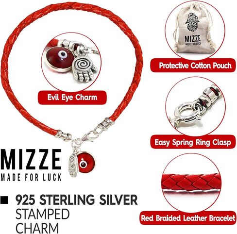 8" Hamsa Hand Protection Bracelet for Men - Silver Hamsa Charm on Red Leather Evil Eye Bracelet for Men - Ojo Bracelet - Red Protection Bracelet Jewelry - Gift for Dad, Boyfriend, Husband in Saudi Arabia
