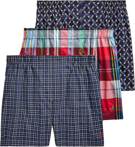 POLO RALPH LAUREN Classic Fit 3 Packaged Woven Boxers Cruise Navy Tattersall Plaid/Scout Plaid/Cruise Navy Deco Oars Print MD in Saudi Arabia