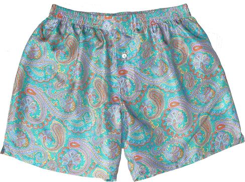 Turquoise Paisley Silk Boxers Sizes 30"-42" in Saudi Arabia