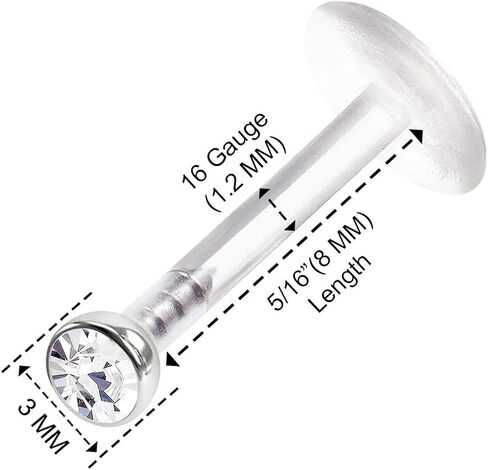 2PCS Clear Acrylic Push In Monroe Labret 16g 5/16 8mm 2mm Crystal Helix Earrings Spider Bite Piercing Jewelry See More Colors in Kuwait