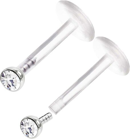 2PCS Clear Acrylic Push In Monroe Labret 16g 5/16 8mm 2mm Crystal Helix Earrings Spider Bite Piercing Jewelry See More Colors in Kuwait