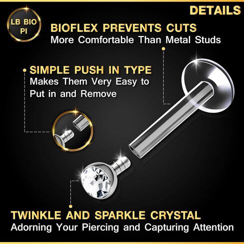 2PCS Clear Acrylic Push In Monroe Labret 16g 5/16 8mm 2mm Crystal Helix Earrings Spider Bite Piercing Jewelry See More Colors in Kuwait