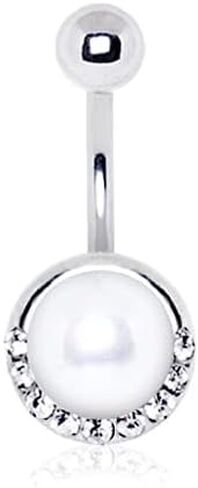 Dynamique 316L Surgical Steel Jeweled Ivory Pearl Belly Button Ring (Sold Per Piece) in Saudi Arabia