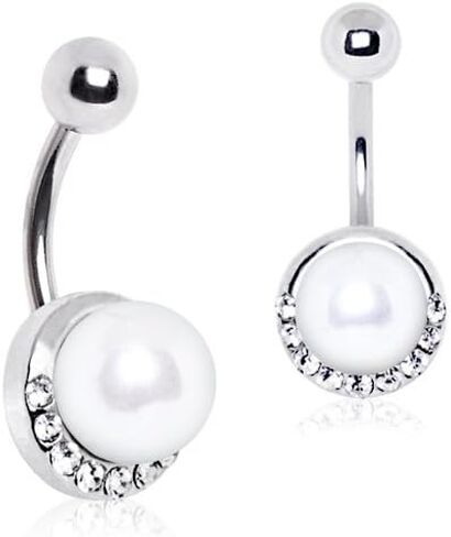 Dynamique 316L Surgical Steel Jeweled Ivory Pearl Belly Button Ring (Sold Per Piece) in Saudi Arabia