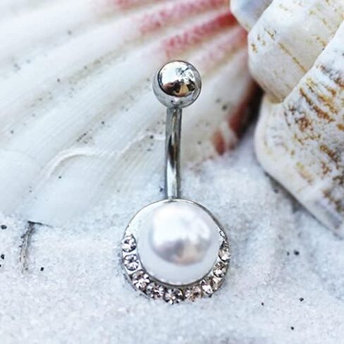 Dynamique 316L Surgical Steel Jeweled Ivory Pearl Belly Button Ring (Sold Per Piece) in Saudi Arabia