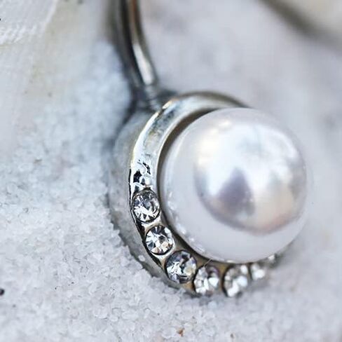 Dynamique 316L Surgical Steel Jeweled Ivory Pearl Belly Button Ring (Sold Per Piece) in Saudi Arabia