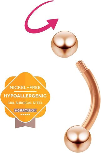 2 قطعة 16 جرام منحني الحديد ارتفع الذهب الحاجب العمودي Labret الغضروف أقراط الشفاه خواتم Daith Rook 6 مللي متر in Saudi Arabia