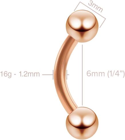 2 قطعة 16 جرام منحني الحديد ارتفع الذهب الحاجب العمودي Labret الغضروف أقراط الشفاه خواتم Daith Rook 6 مللي متر in Saudi Arabia