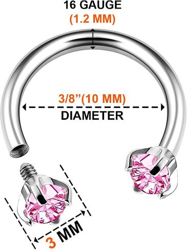 Surgical Steel Internally Threaded Horseshoe Hoop 16 gauge 5/16 8mm 3mm CZ Lobe Earrings Helix Piercing Jewelry Choose Colors in Kuwait