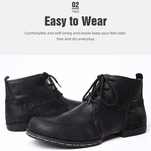AINIJIA&HOLO Men's Retro Genuine Leather Lace Up Chukka Boots,Moto Ankle boots Western Cowboy Boots in Kuwait