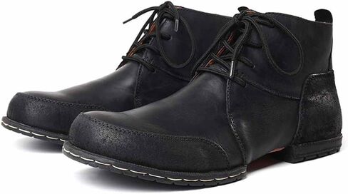 AINIJIA&HOLO Men's Retro Genuine Leather Lace Up Chukka Boots,Moto Ankle boots Western Cowboy Boots in Kuwait