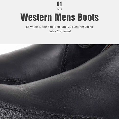 AINIJIA&HOLO Men's Retro Genuine Leather Lace Up Chukka Boots,Moto Ankle boots Western Cowboy Boots in Kuwait