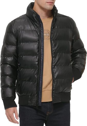 Tommy Hilfiger Men's Midweight Quilted Faux Leather Bomber, Black, XX-Large in Saudi Arabia