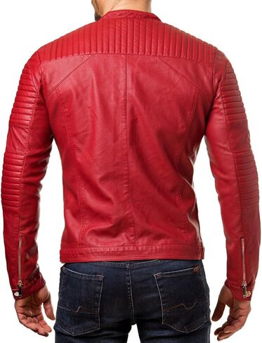 Leather Lifestyle Lambskin Real Leather Jacket Men's Slim fit Biker Motorcycle Red MJ88 in Saudi Arabia