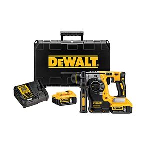 DEWALT DCH273P2 20V Max Brushless SDS Rotary Hammer with 5 Ah Batteries with DEWALT DW5470 5-Piece Rock Carbide SDS Plus Hammer Bit Set
