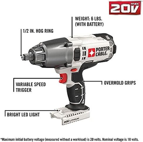 PORTER-CABLE 20V MAX* Impact Wrench, 1/2-Inch, Tool Only (PCC740B) in Saudi Arabia