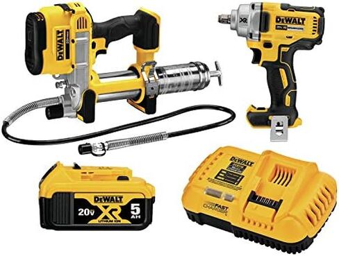 DEWALT 20V MAX* Impact Wrench, Automotive Kit, 1/2-Inch Mid-Range Wrench and Grease Gun, 2-Tool (DCK206P1) in Saudi Arabia