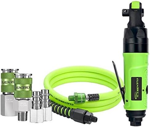 Flexzilla Pro Reactionless Mini Air Ratchet Kit, 3/8 in. Drive, with 3/8 in. x 6 ft. Whip Hose, Ball Swivel, and High Flow Couplers and Plugs - AT8535FZ in Saudi Arabia