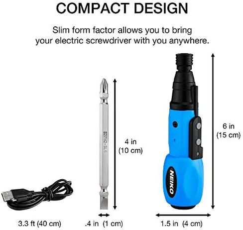 NEIKO 10577A Cordless Power Screwdriver | 1/4” Hex Auto-Lock Safety Chuck | Includes Phillips and Flathead Bit | USB Rechargeable Lithium-Ion Technology | Auto and Manual Mode in Saudi Arabia