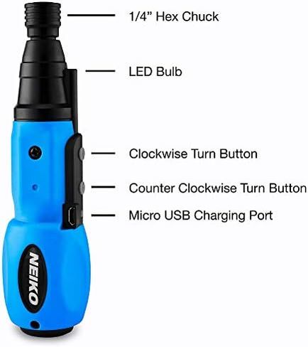 NEIKO 10577A Cordless Power Screwdriver | 1/4” Hex Auto-Lock Safety Chuck | Includes Phillips and Flathead Bit | USB Rechargeable Lithium-Ion Technology | Auto and Manual Mode in Saudi Arabia