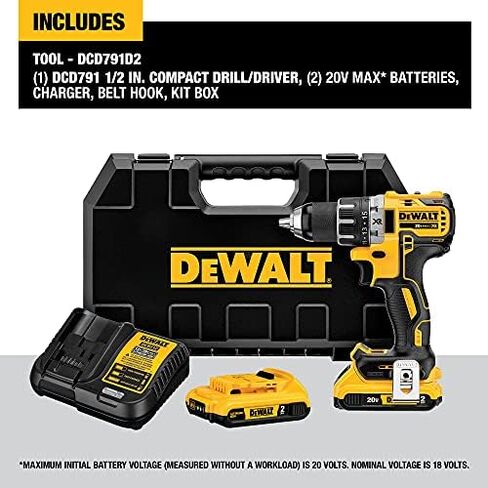 DEWALT DCD791D2 20V MAX XR Li-Ion 0.5" 2.0Ah Brushless Compact Drill/Driver Kit in Kuwait