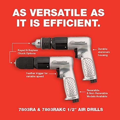 Ingersoll Rand 7802RAKC 3/8" Reversible Air Drill | Max rotational speed up to 2,000 rpm, keyless chuck, ideal for drilling in tight spaces in Saudi Arabia