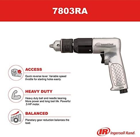 Ingersoll Rand 7802RAKC 3/8" Reversible Air Drill | Max rotational speed up to 2,000 rpm, keyless chuck, ideal for drilling in tight spaces in Saudi Arabia