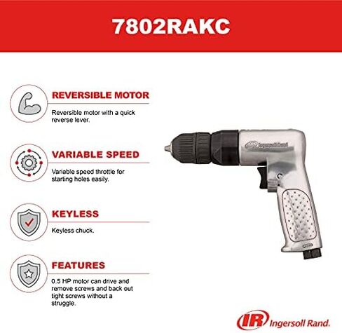 Ingersoll Rand 7802RAKC 3/8" Reversible Air Drill | Max rotational speed up to 2,000 rpm, keyless chuck, ideal for drilling in tight spaces in Saudi Arabia